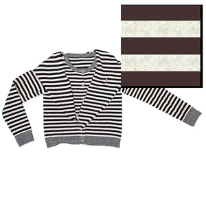 Neela Long Sleeve Striped Sweater with Scarf — Coffee Bean/Sea Pearl