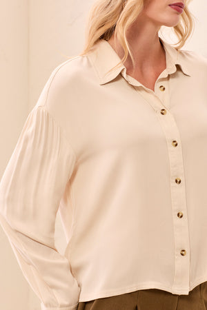 Long Sleeve Button Front Top — Moonstone