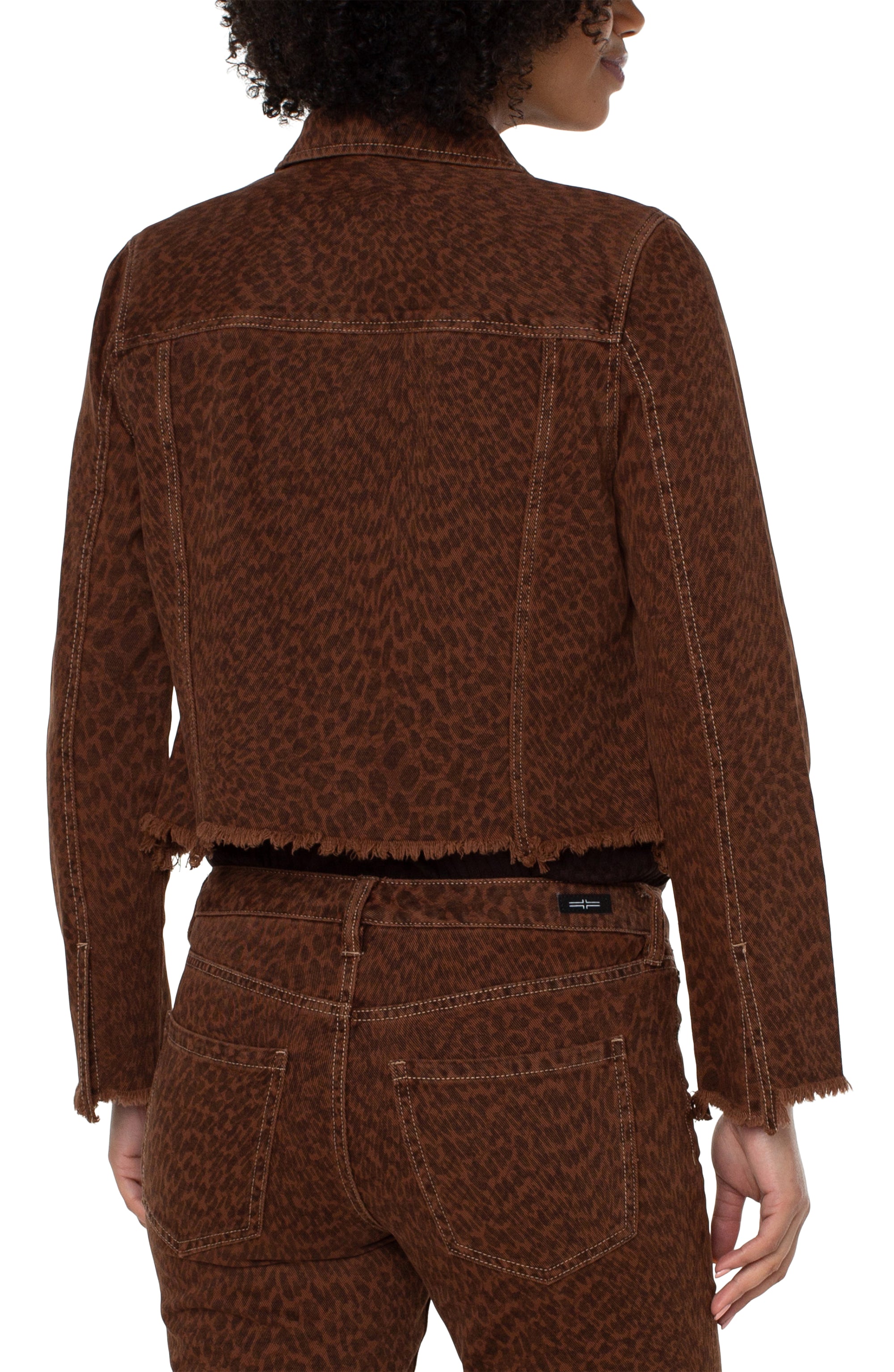 Abs Animal Print Cropped Jacket Fray Hem